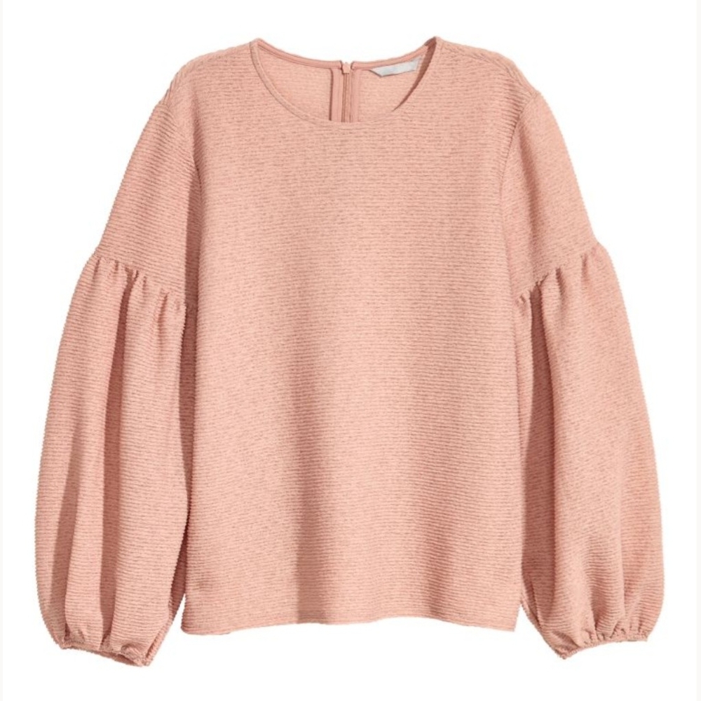 H&M Pink Puff Sleeve, Blouse, Relaxed Fit with textured fabric. Size M - Picture 1 of 8